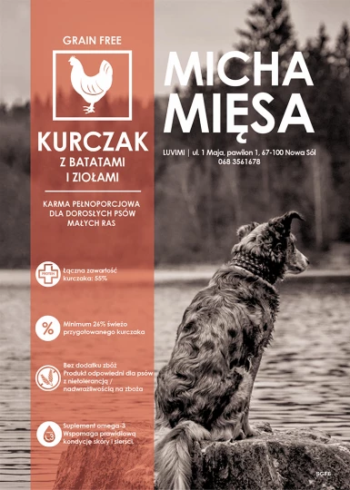 Micha Mięsa -  Bezzbożowa karma dla dorosłych psów małych ras – Kurczak z batatami i ziołami