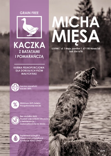 Micha Mięsa - Bezzbożowa karma dla dorosłych psów małych ras – Kaczka z batatami i pomarańczą