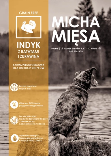 Micha Mięsa - Bezzbożowa karma dla dorosłych psów - Indyk z batatami i żurawiną