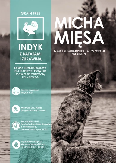 Micha Mięsa - Bezzbożowa karma dla dorosłych psów LIGHT - Indyk z batatami i żurawiną