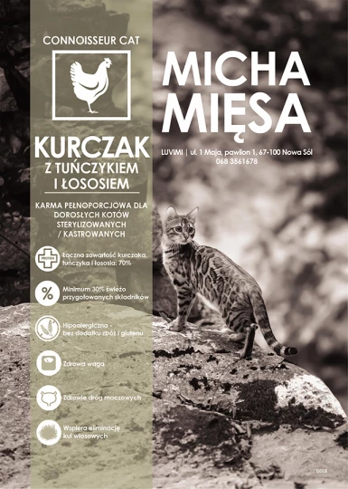 Micha Mięsa - Bezzbożowa karma dla kota sterylizowanego - Kurczak z tuńczykiem i łososiem