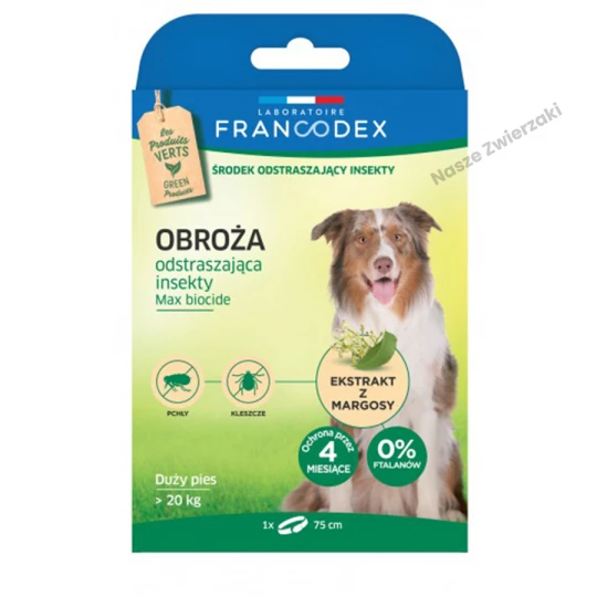 FRANCODEX - Obroża odstraszająca insekty dla psów powyżej 20 kg, 75 cm