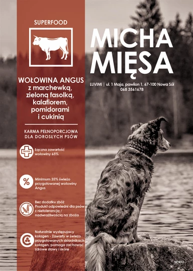 Micha Mięsa - Bezzbożowa karma dla psów ras średnich i dużych - Superfoods 65 Wołowina Angus