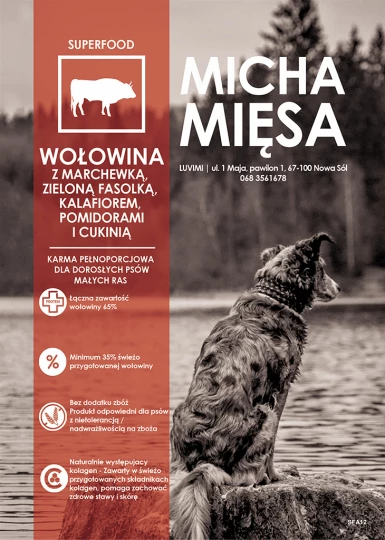 Micha Mięsa - Bezzbożowa karma dla psów małych ras - Superfoods 65 Wołowina Angus