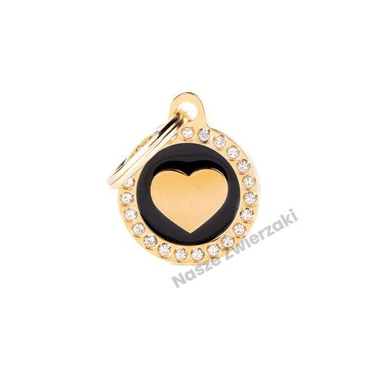 Adresówka Glam Gold czarne kółko i złote serce - adresówka dla psa