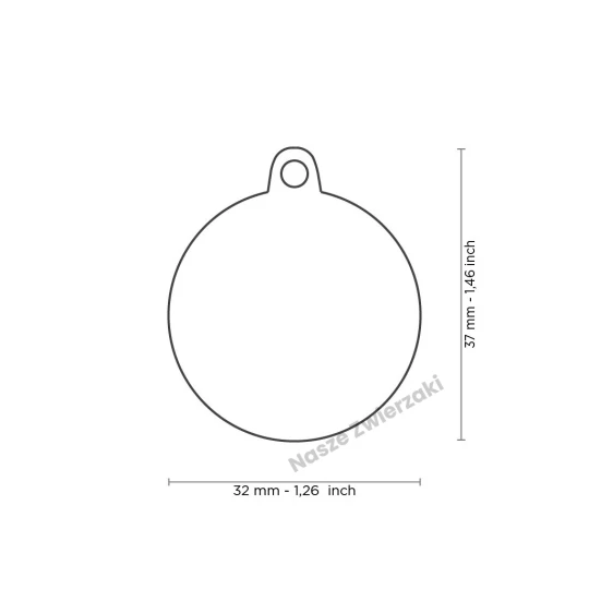 Adresówka Shine duże błyszczące kółko różowe z sercem - brokatowa adresówka dla psa