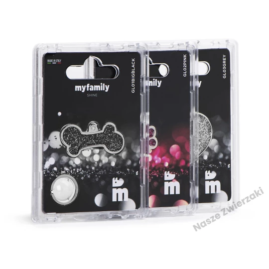 Adresówka Shine małe kółko szare błyszczące - brokatowa adresówka dla psa