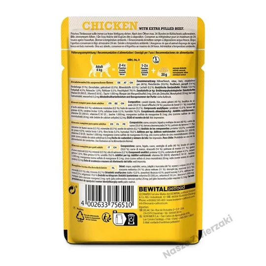 Leonardo Pulled Beef mokra karma dla kotów kurczak z extra szarpanym mięsem 70g