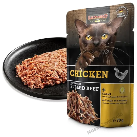 Leonardo Pulled Beef mokra karma dla kotów kurczak z extra szarpanym mięsem 70g