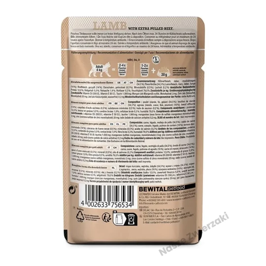 Leonardo Pulled Beef mokra karma dla kotów jagnięcina z extra szarpanym mięsem 70g