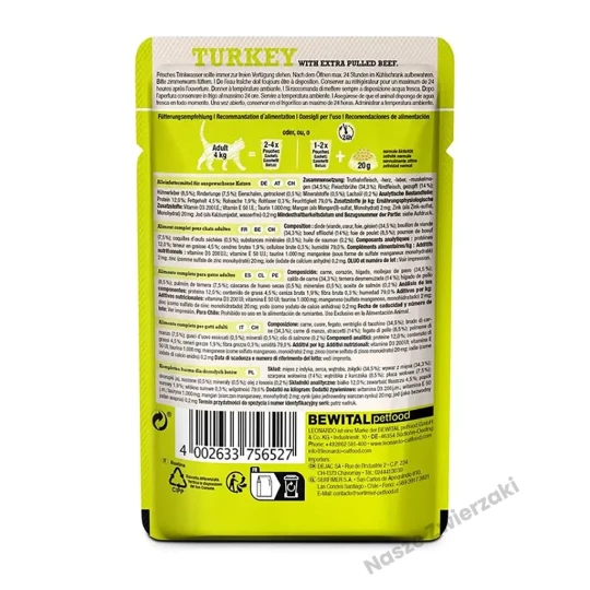 Leonardo Pulled Beef mokra karma dla kotów indyk z extra szarpanym mięsem 70g