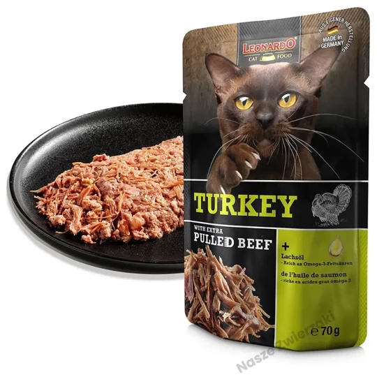 Leonardo Pulled Beef mokra karma dla kotów indyk z extra szarpanym mięsem 70g