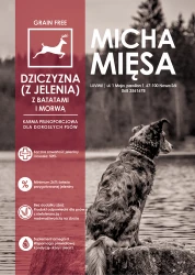 Micha Mięsa -  Bezzbożowa karma dla dorosłych psów – Dziczyzna (z jelenia) z batatami i morwą