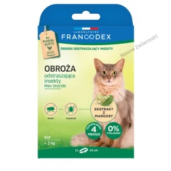 FRANCODEX - Obroża odstraszająca insekty dla kotów powyżej 2 kg, 43 cm