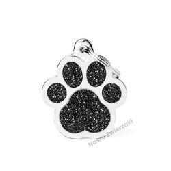 Adresówka SHINE duża łapka czarna błyszcząca - brokatowa adresówka dla psa