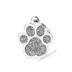 Adresówka Shine duża łapka szara błyszcząca - brokatowa adresówka dla psa