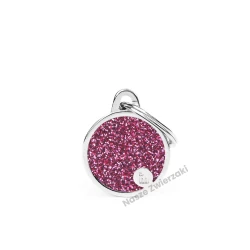 Adresówka Shine małe kółko różowe błyszczące - brokatowa adresówka dla psa